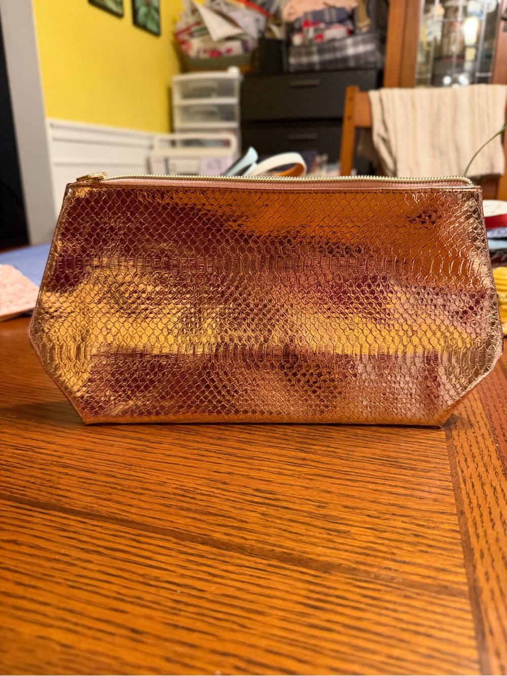 Tarte Metallic Rose Gold Textured Cosmetic Pouch